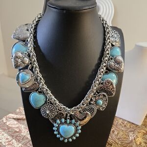 Silver and Turquoise Heart Necklace